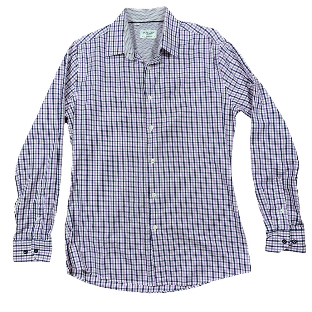 Duchamp London Shirt Lot Of 2 16/L Purple Check Tailored Fit Dress Casual Preppy